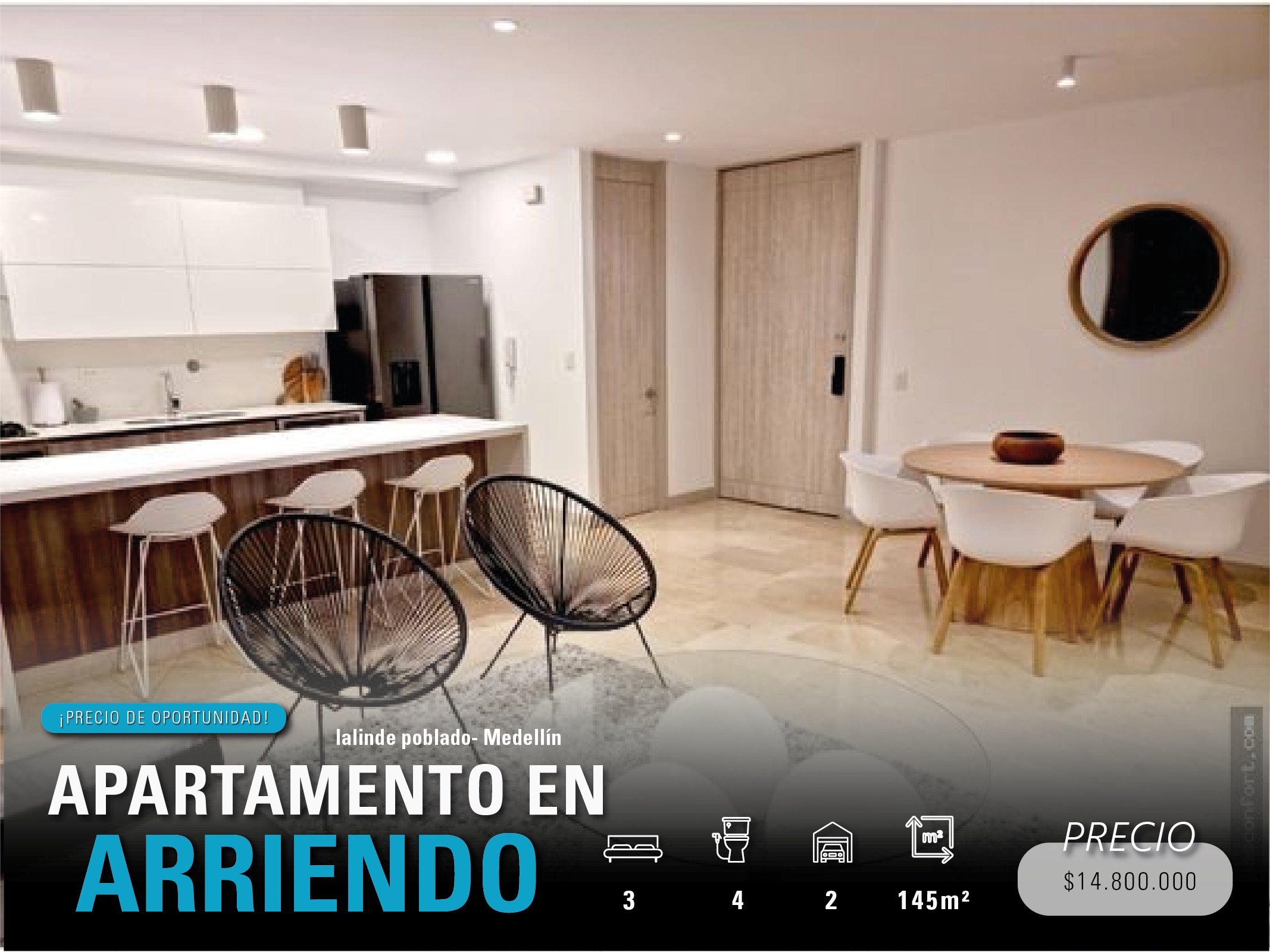 Apartamento amoblado para arriendo sector Lalinde Poblado - Medellín