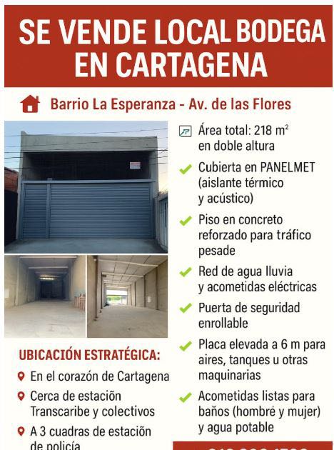 BODEGA EN VENTA EN LA ESPERANZA - CARTAGENA