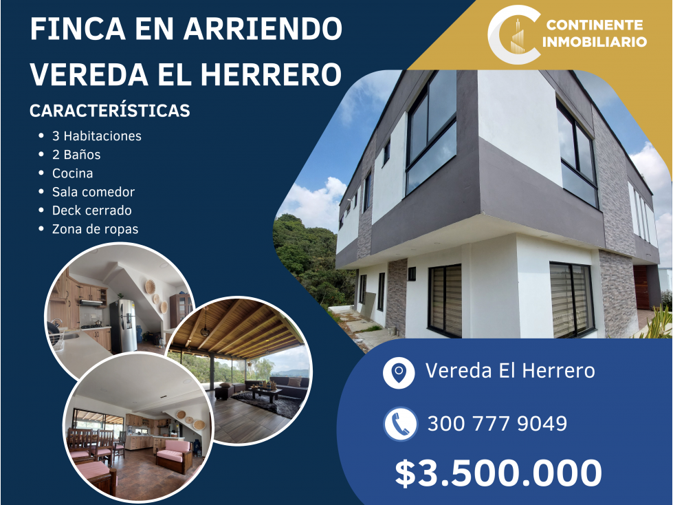 ALQUILER CASA FINCA AMOBLADA VEREDA EL HERRERO