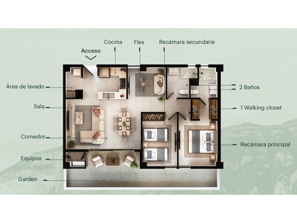 depa VENTA | Carretera Nacional | Deptos 2 Recs con garden