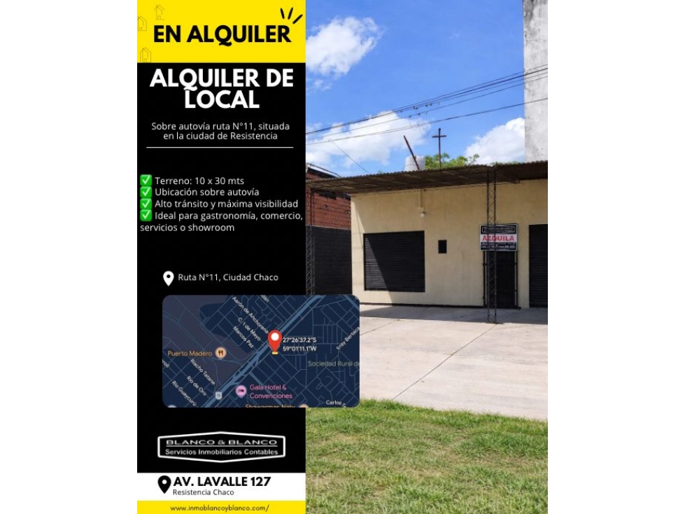 ALQUILER DE LOCAL COMERCIAL SOBRE colectora RUTA N° 11 - 1
