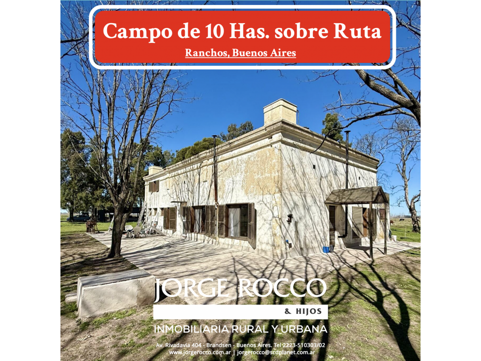 Campo en venta de 10 Has sobre ruta en Ranchos - 1