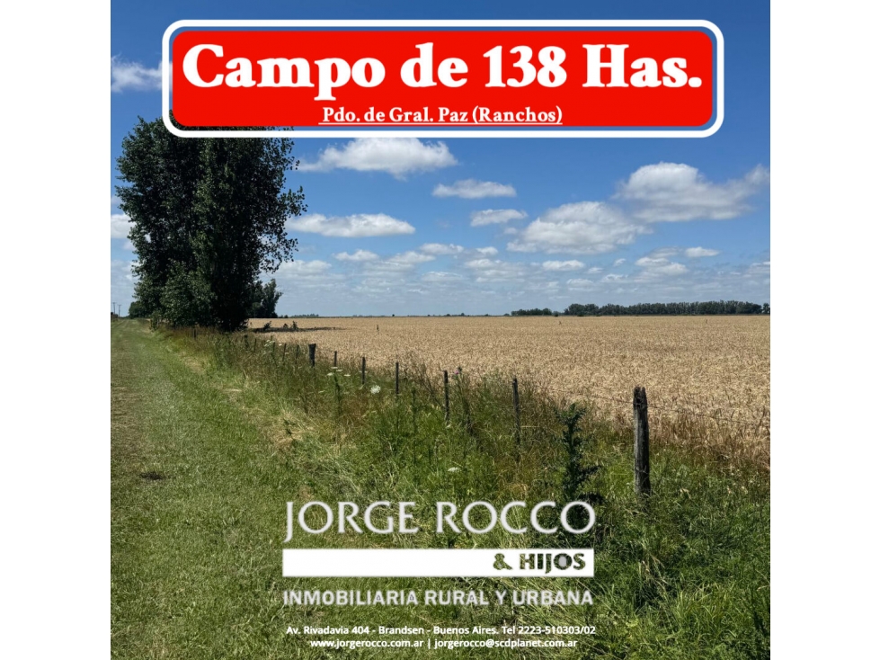 Campo en venta en Ranchos. 138 Has. AGRICOLAS - 1