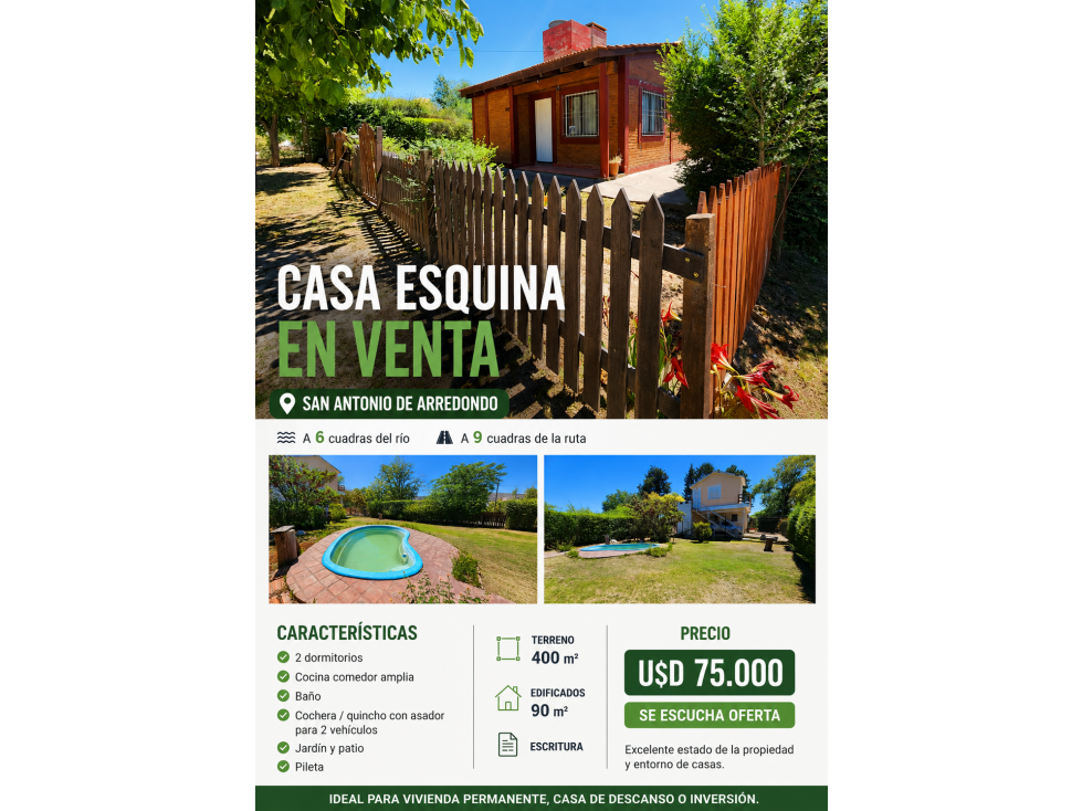 CASA ESQUINA EN VENTA SAN ANTONIO DE ARREDONDO - 2