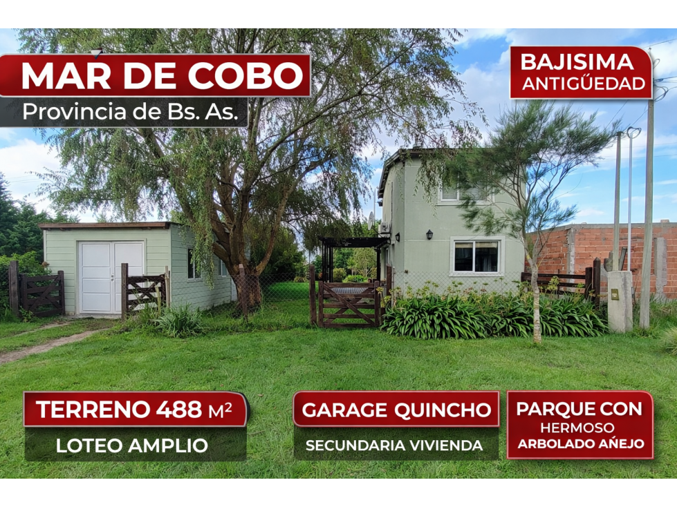 CASA 3 AMB MAS GARAGE QUINCHO EN MAR DE COBO APTO CRÉDITO