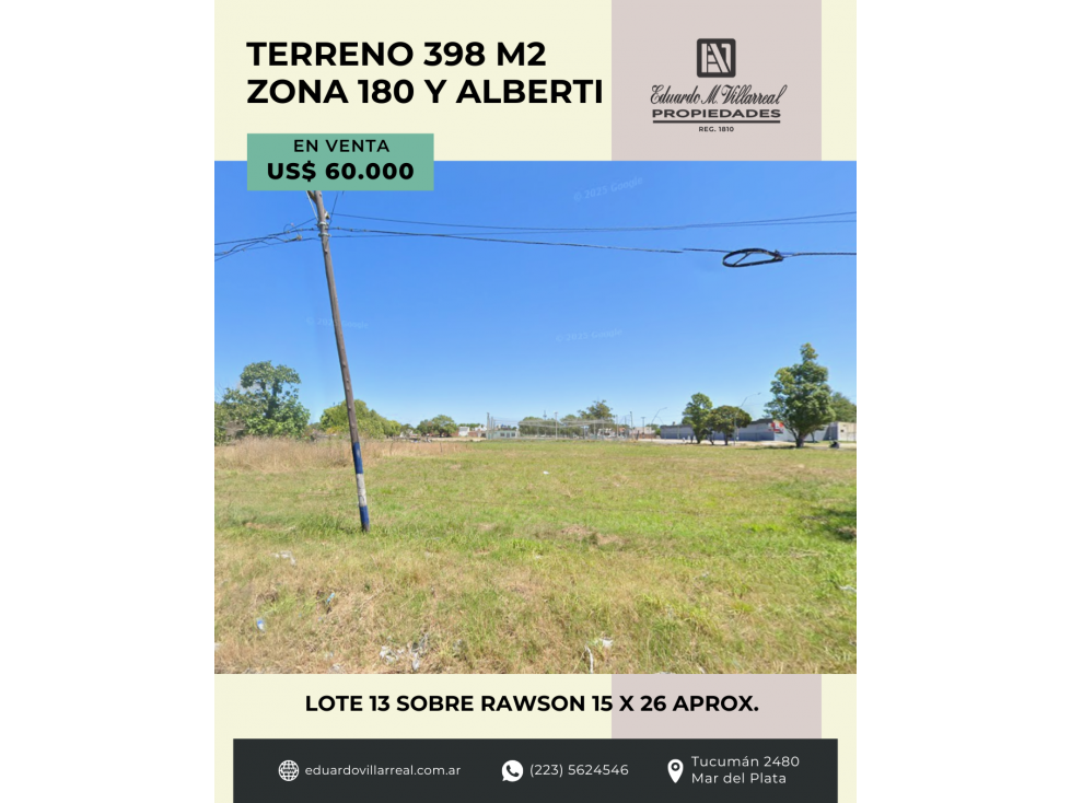 Terrenos DE 398m2 ZONA 180 y Alberti Lote 13