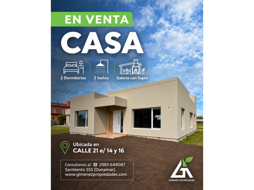 Casa LAS CORTADERAS | Calle 21 e/ 14 y 16 | Sobre lote 15x40 mts