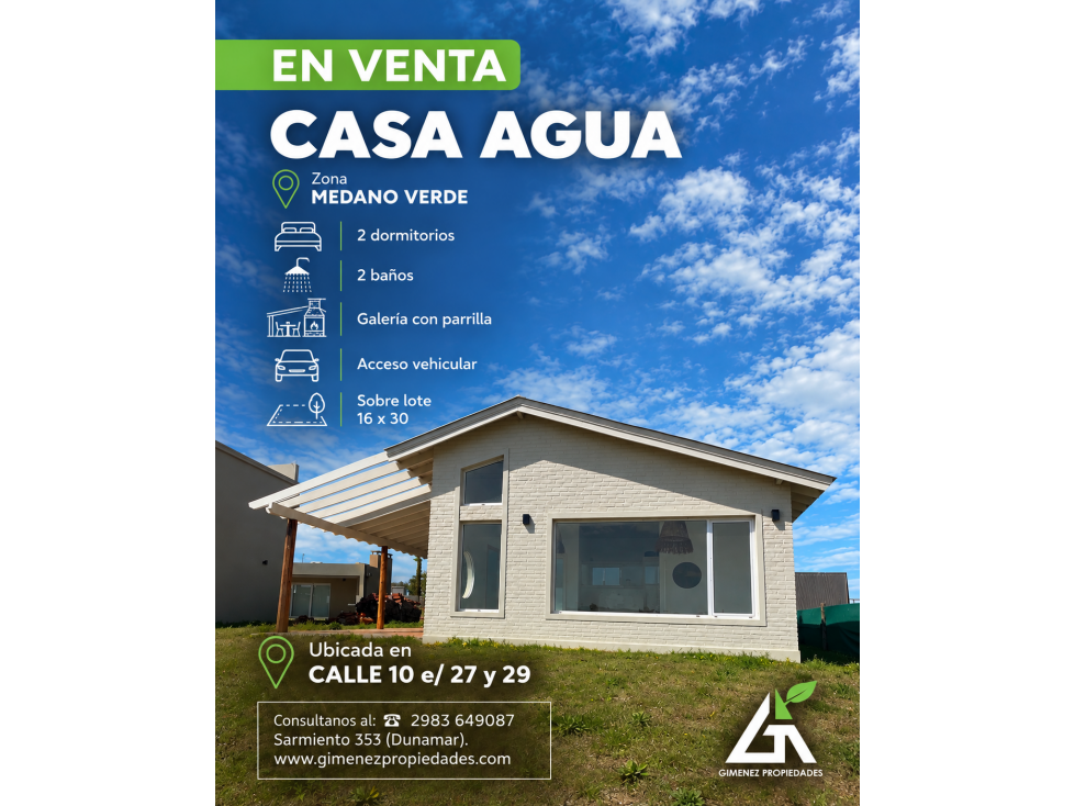 Casa AGUA | Calle 10 e/ 27 y 29 | Sobre lote 16X30 mts