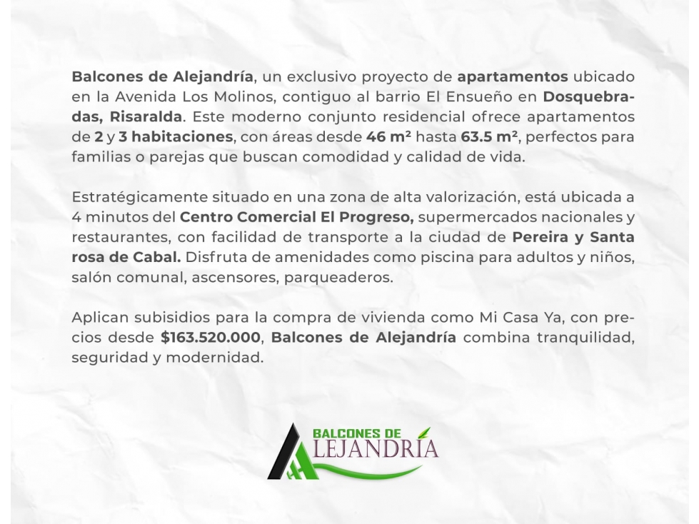 SE VENDEN APARTAMENTOS EN PROYECTO BALCONES DE ALEJANDRIA — foto 2