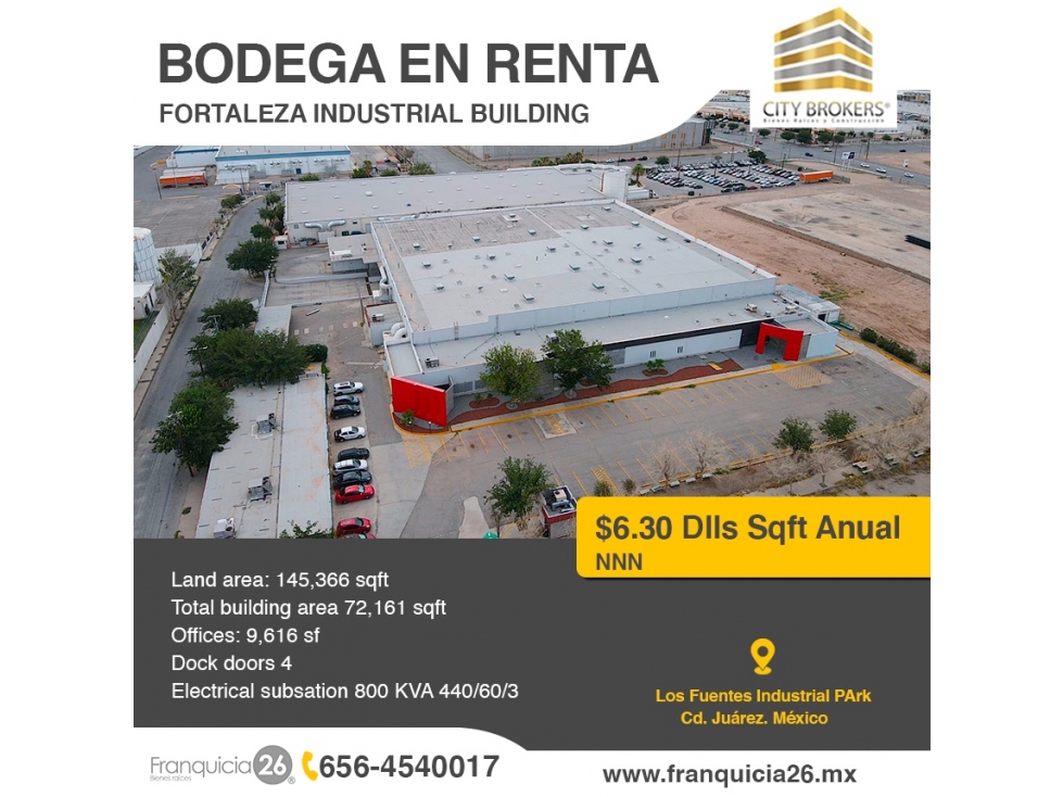 BODEGA EN RENTAPARQUE INDUSTRIAL LOS FUENTES