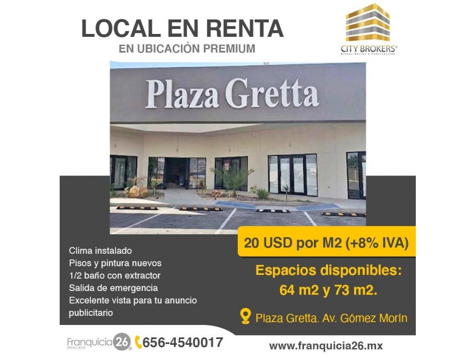 LOCAL EN RENTA EN GÓMEZ MORÍN