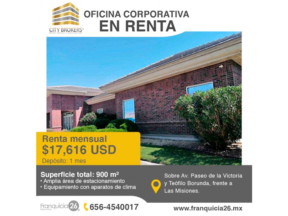 OFICINA CORPORATIVA EN RENTA FRENTE A PLAZA LAS MISIONES - 1