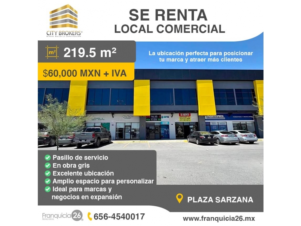 LOCAL EN RENTA EN PLAZA SARZANA 219m2