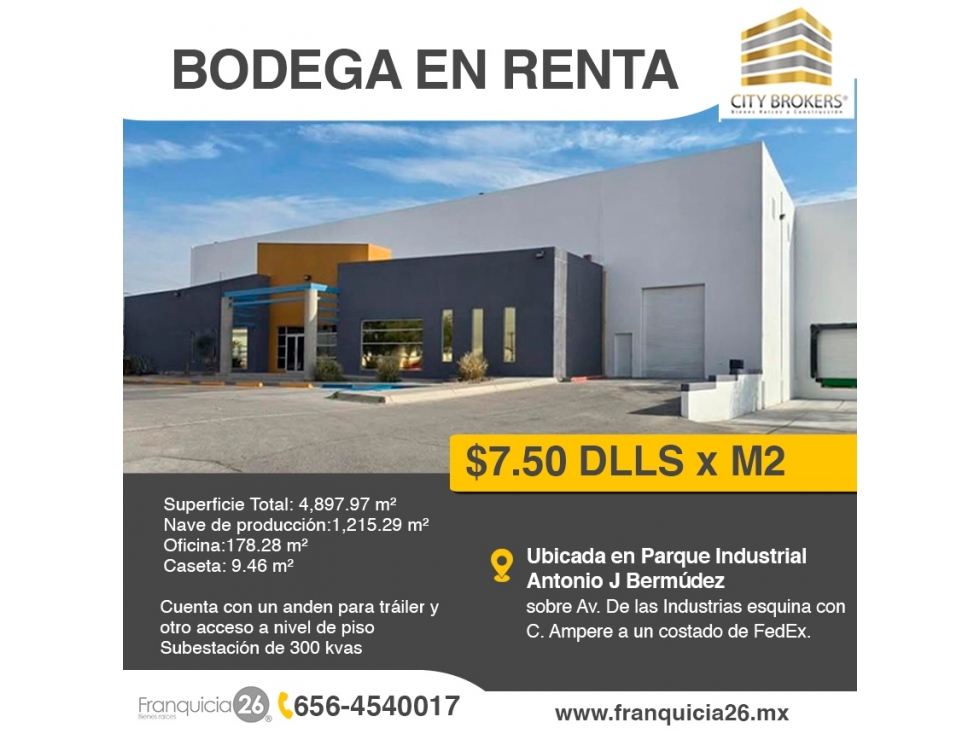 BODEGA EN RENTA EN AV DE LOS INDUSTRIALES