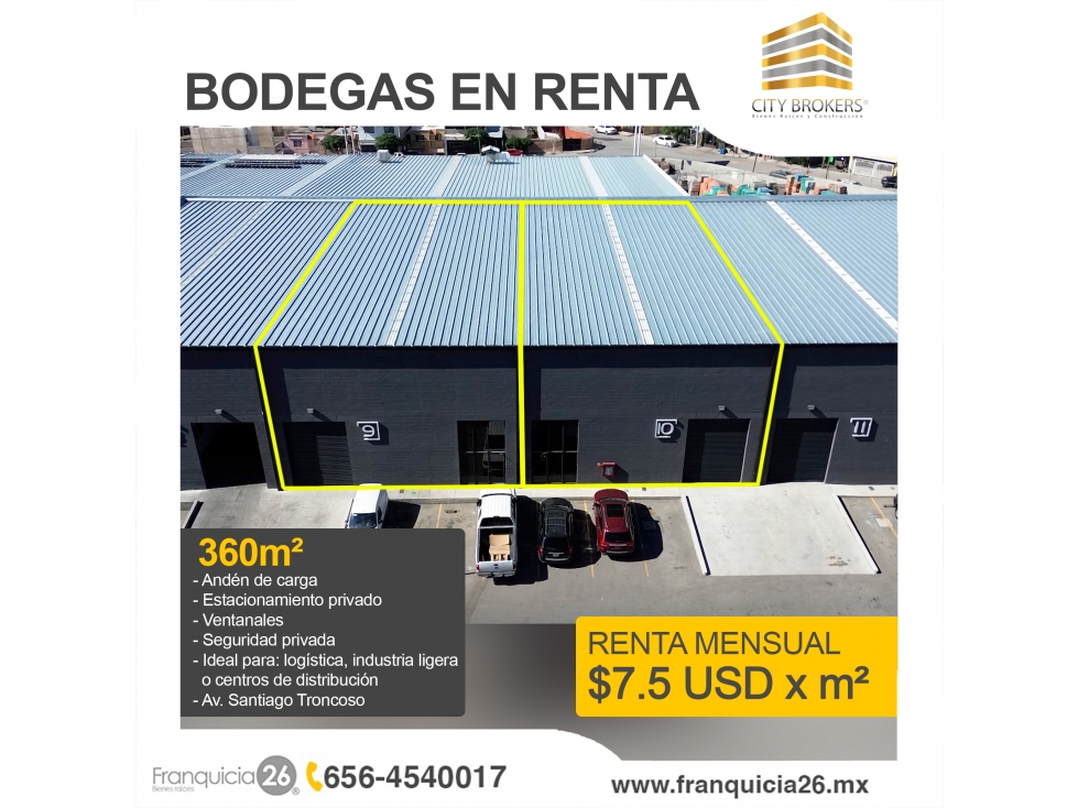 BODEGAS EN RENTA EN AV SANTIAGO TRONCOSO