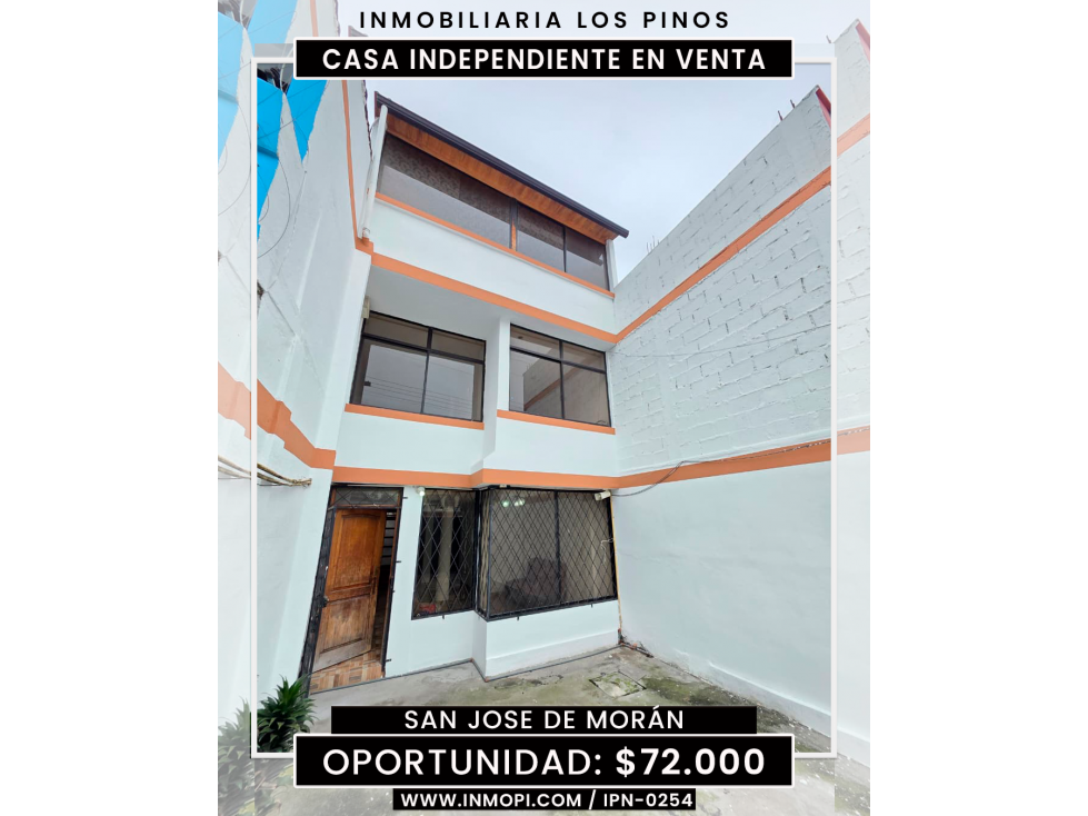 INMOPI VENDE CASA INDEPENDIENTE SAN JOSE DE MORÁN IPN-0254