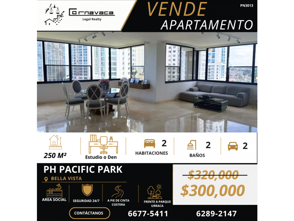 VENDO APARTAMENTO PH PACIFIC PARK