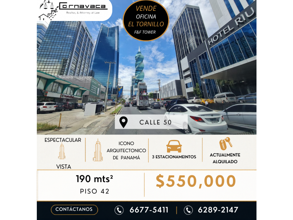 VENDO OFICINA EN F&F TOWER (TORNILLO)