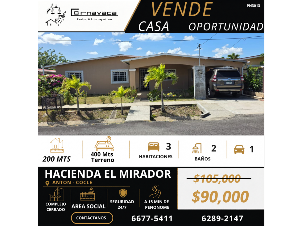 VENDO CASA EN ANTON, HACIENDA EL MIRADOR