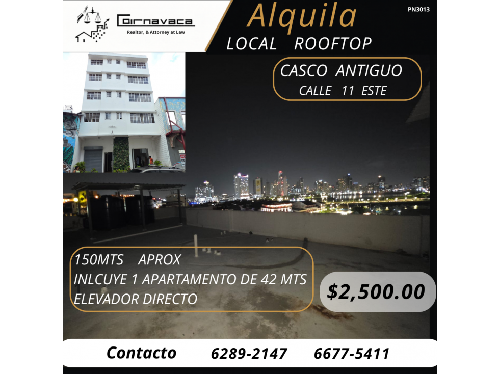 ALQUILO ROOFTOP + APARTAMENTO CASCO ANTIGUO CALLE 11 ESTE