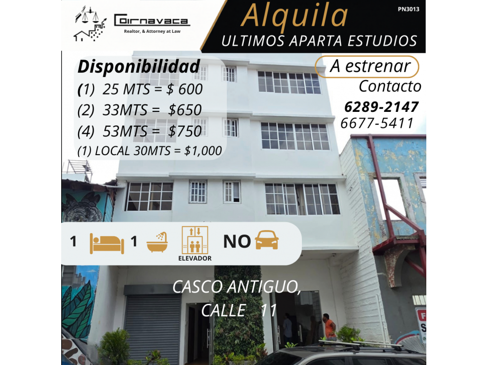 ALQUILO ULTIMOS APARTAESTUDIOS Y LOCAL CASCO ANTIGUO CALLE 11
