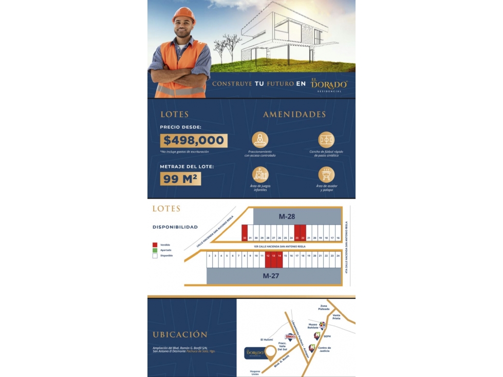 Lotes "El Dorado Residencial" 99m2, seguridad y amenidades en Pachuca