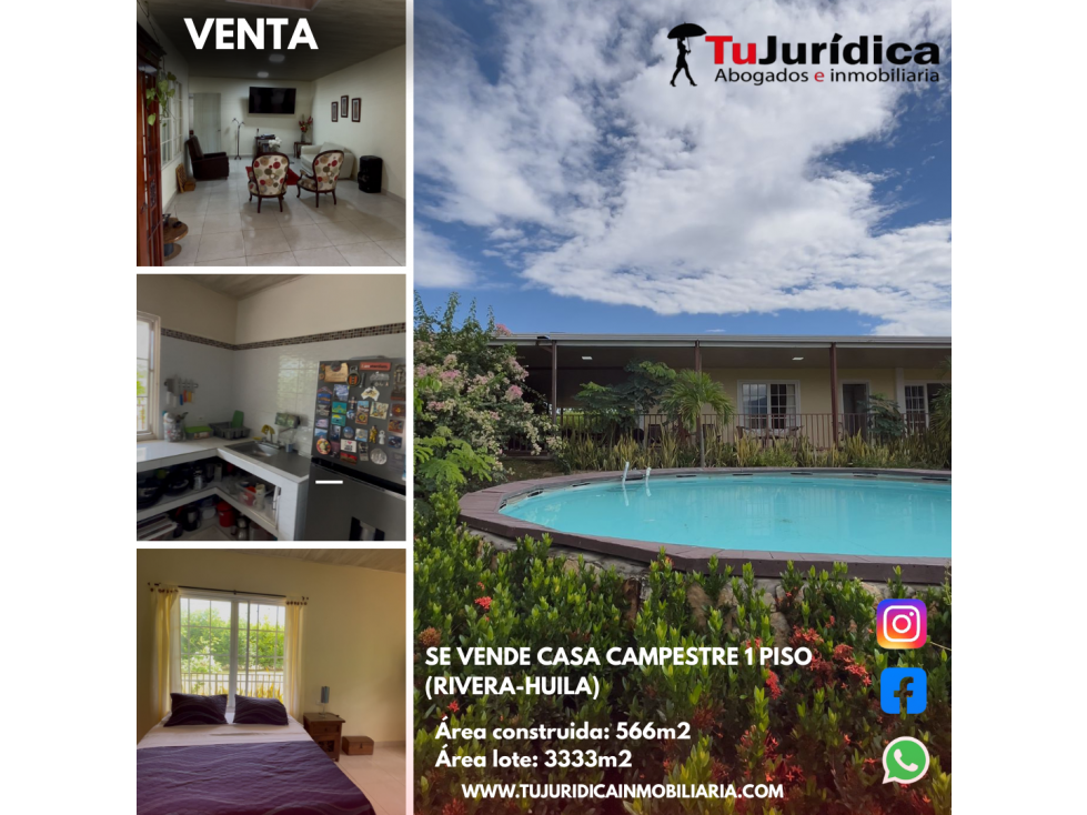 SE VENDE CASA CAMPESTRE 1 PISO (RIVERA-HUILA) - 1