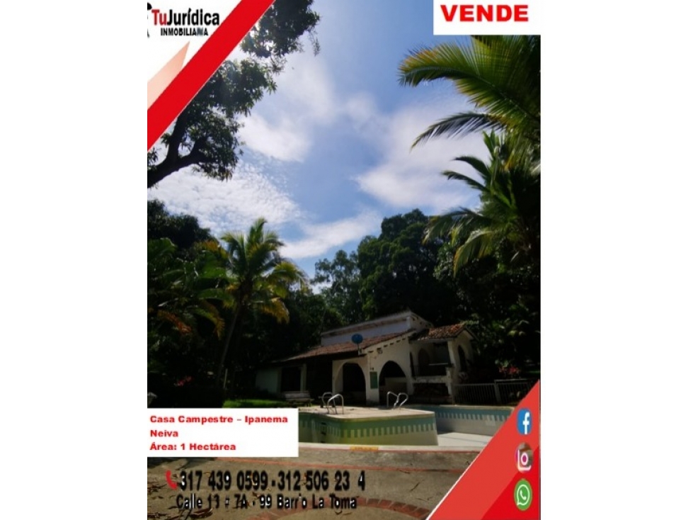 SE VENDE CASA CAMPESTRE - ORIENTE - IPANEMA - NEIVA (HUILA) - 1