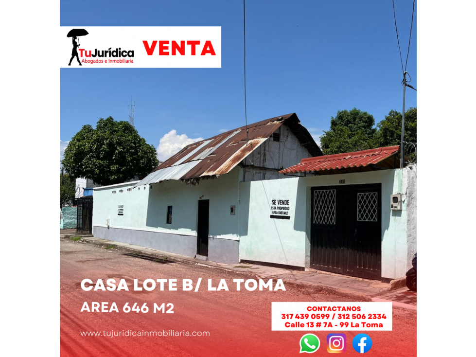 SE VENDE CASA LOTE B/ LA TOMA NEIVA (HUI-COL)