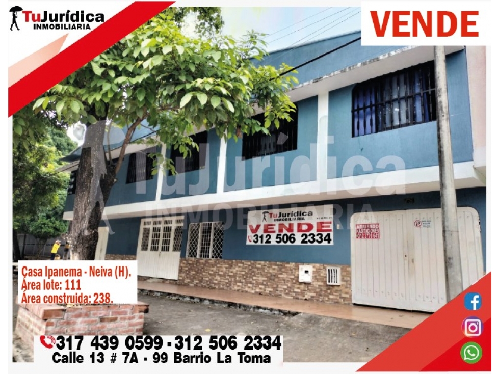 SE VENDE CASA COMERCIAL HABITACIONAL - B. FLORESTA NEIVA