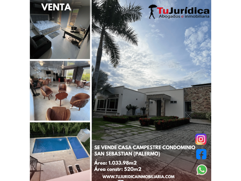 SE VENDE CASA CAMPESTRE CONDOMINIO SAN SEBASTIAN (PALERMO) - 1