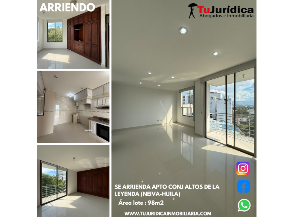 SE ARRIENDA APTO CONJ ALTOS DE LA LEYENDA (NEIVA-HUILA)
