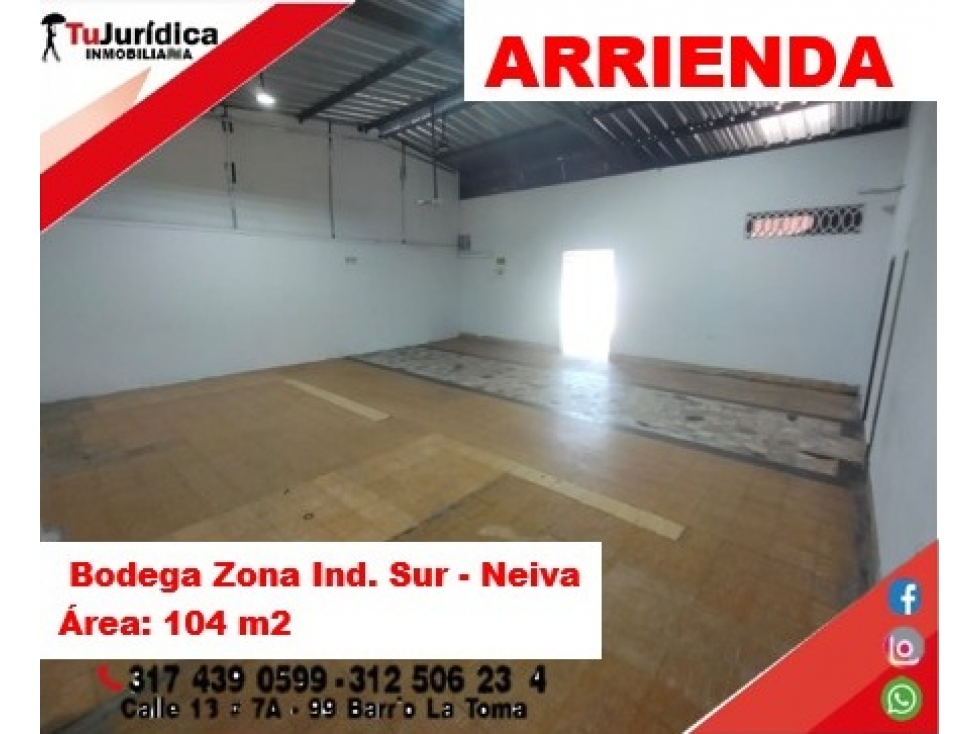 SE ARRIENDA BODEGA 104M2 - ZONA INDUSTRAIL SUR - NEIVA (HUILA-COL) - 2