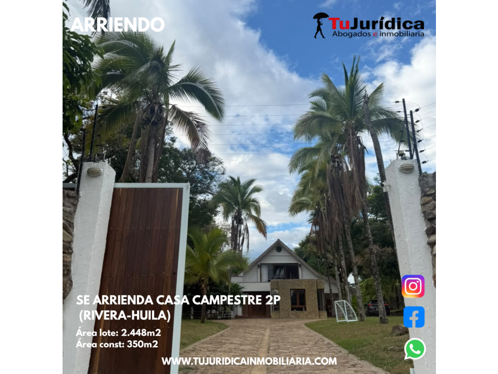 SE ARRIENDA CASA CAMPESTRE 2P (RIVERA - HUILA) - 2