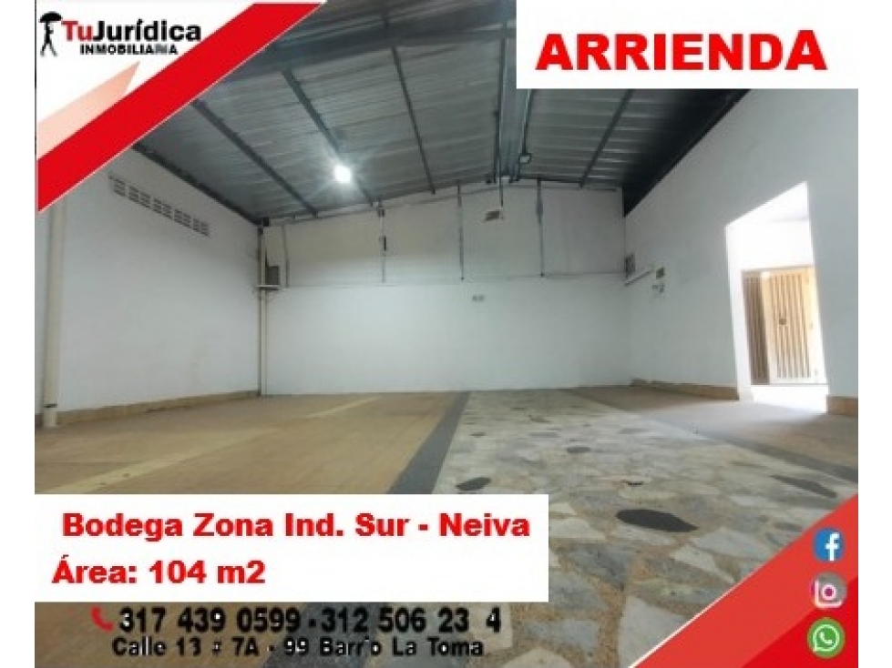 SE ARRIENDA BODEGA 104M2 - ZONA INDUSTRAIL SUR - NEIVA (HUILA-COL) - 4
