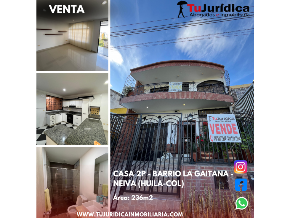 SE VENDE CASA 2P - BARRIO LA GAITANA - NEIVA (HUILA-COL)