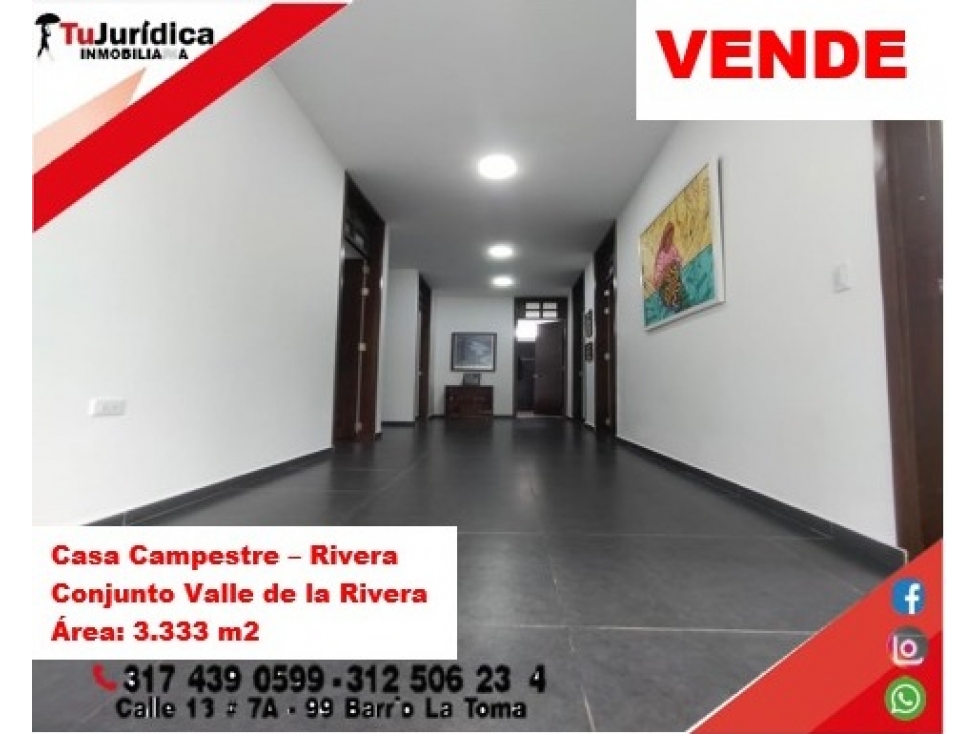 VENDE ESPECTACULAR CASA CAMPESTRE 1PISO EN RIVERA (HUILA-COL) - 6