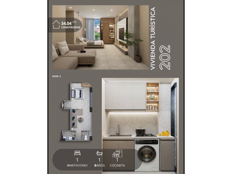 Excelente vivienda turística con licencia Airbnb en Envigado | 34 m²