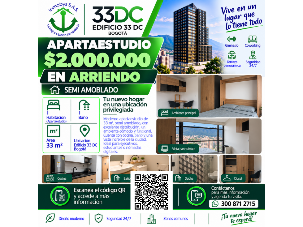 apartamento semi amoblado edificio 33 dc