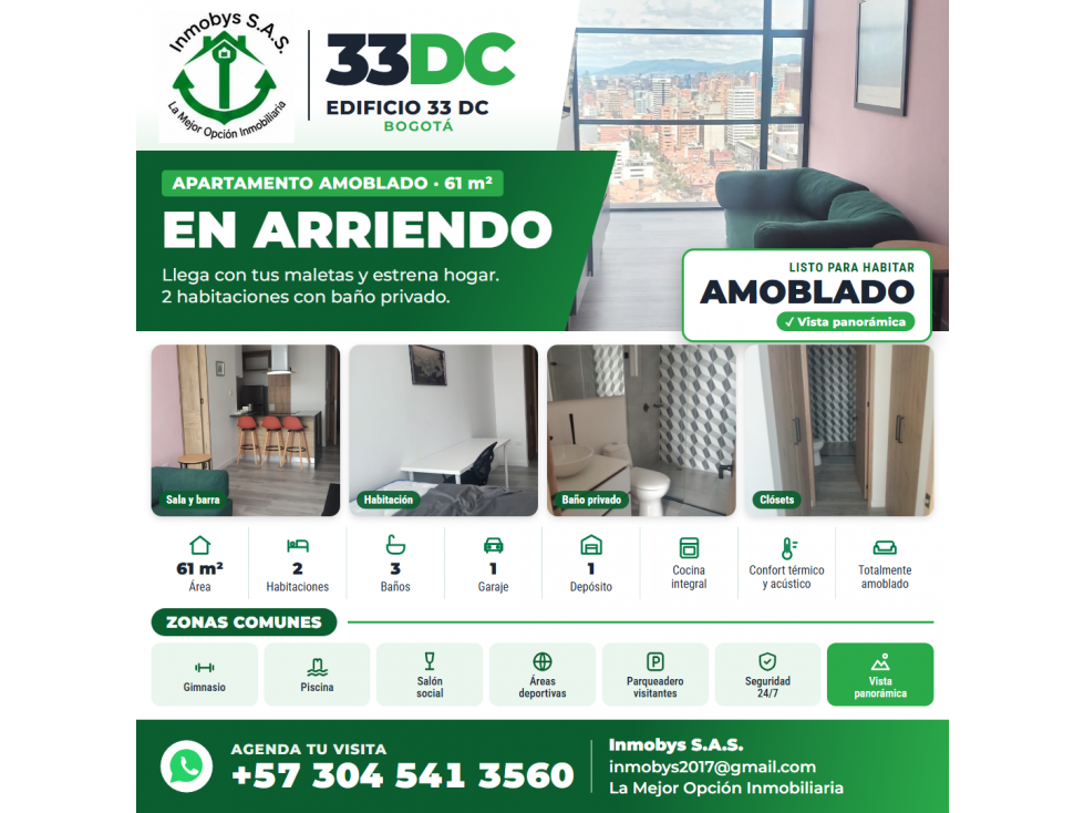 apartamento amoblado de 61 m²,