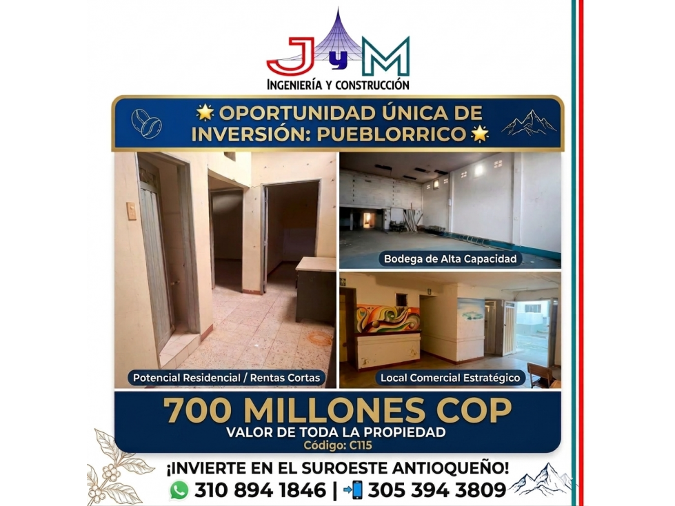 OPORTUNIDAD DE INVERSIÓN EN PUEBLORRICO ANT: CASA, LOCAL Y BODEGA