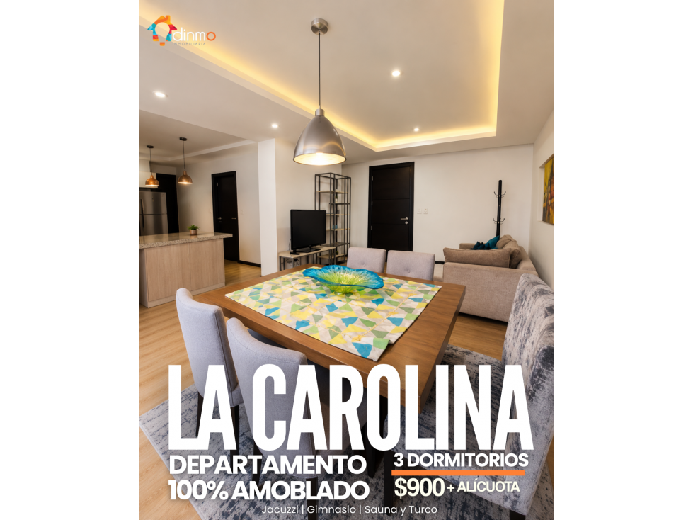 Departamento Amoblado 100%, La Carolina, Quicentro, 3 dormitorios