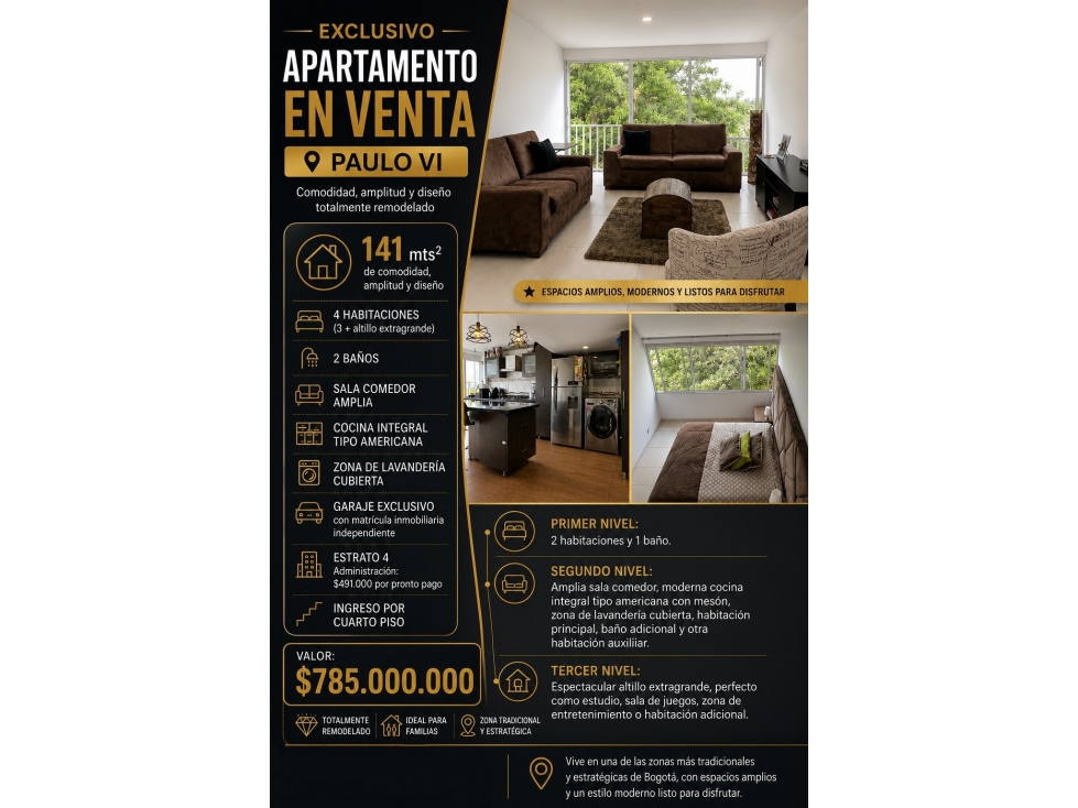 APARTAMENTO EN PAULO VI DE 3 NIVELES PISO 4 — foto 2