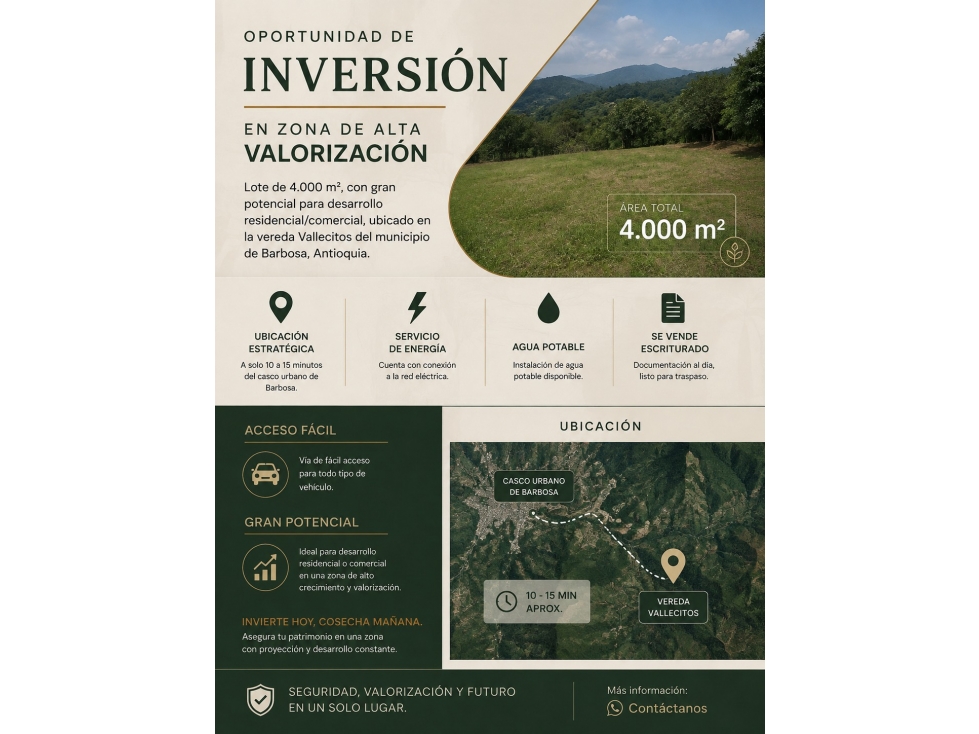 LOTE EN BARBOSA LISTO PARA CONSTRUIR TU VIVIENDA DE VERANO