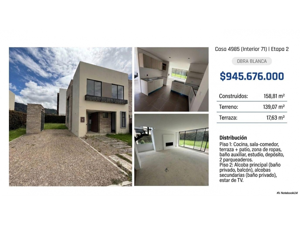 VENDO CASAS VÍA CAJICÁ-TABIO Desde $945/cc