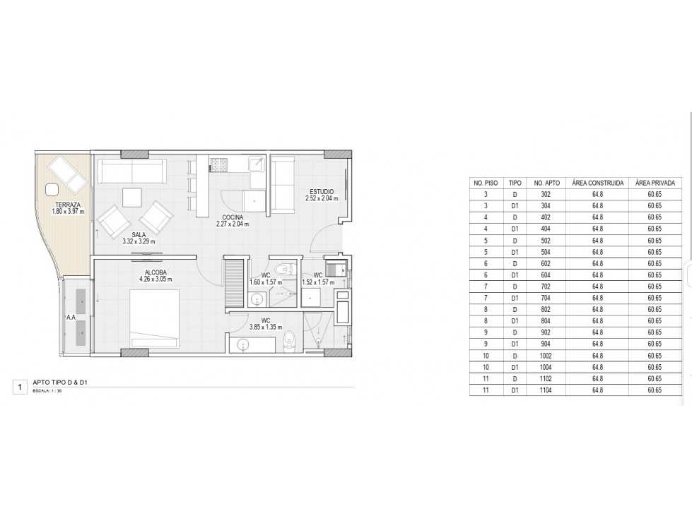 Apartamento en Venta 1 Alcoba 64 mts - Proyecto Ika