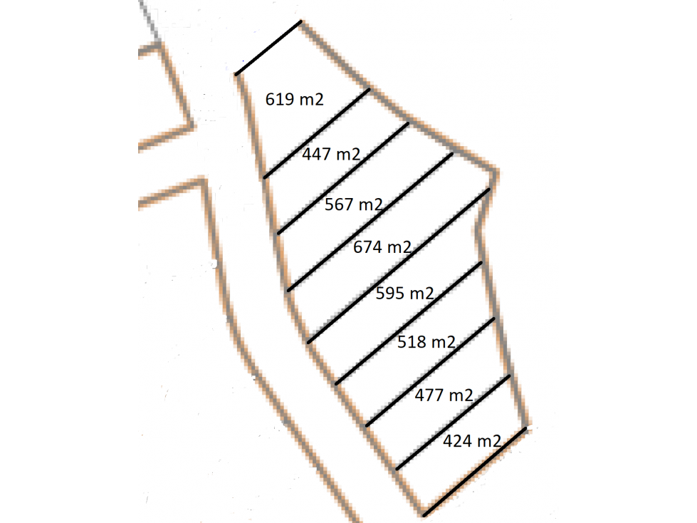 Venta 8 Lotes 424 477 518 595 674 567 447 619 m2, $110 c/m2 Urb CIEELA - 1