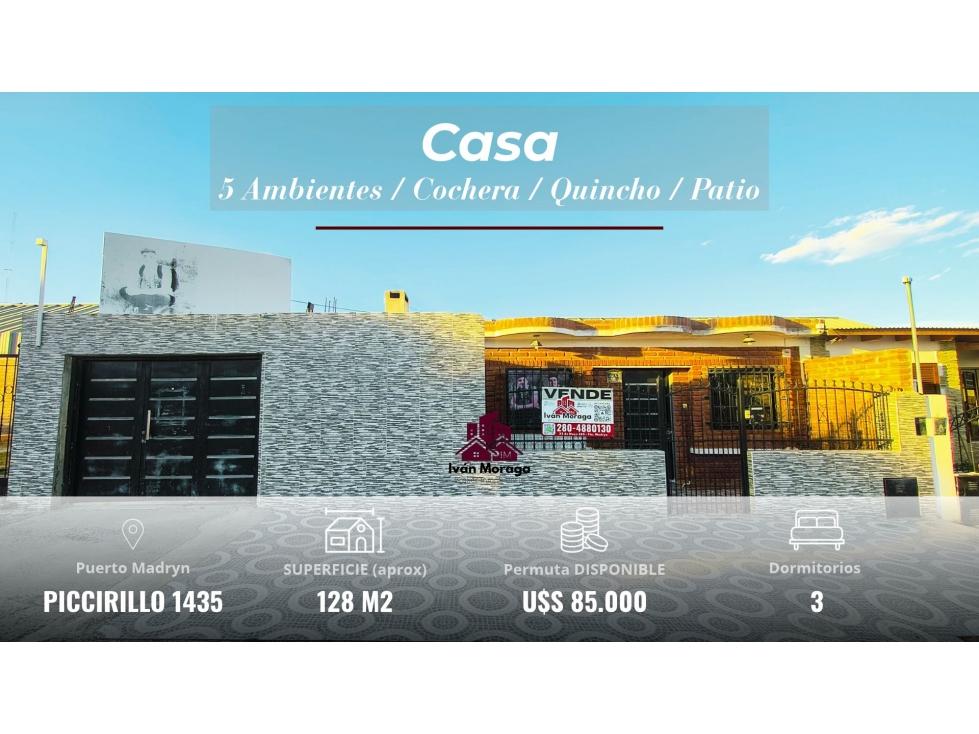 CASA 5 AMBIENTES + GARAGE/QUINCHO + PATIO - COMERCIO - PTO MADRYN - 1