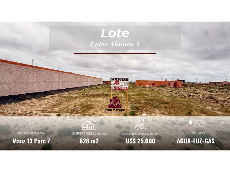 LOTE EN ALAMOS III - 626 M2 - 15.65 X 40 MTS - PUERTO MADRYN