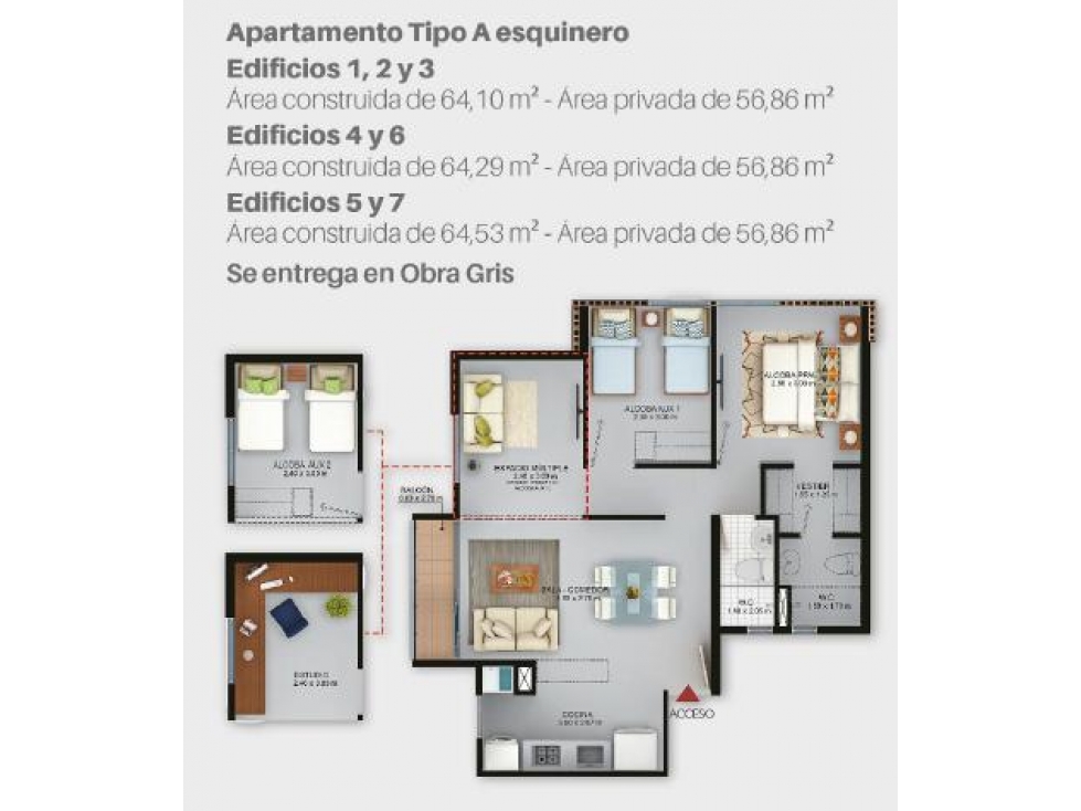 Venta apartamento en obra gris Valle del Lili, Sur de Cali 120.